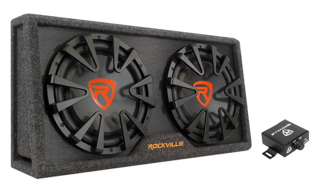 Dual 2000w inches RG212CA Enclosure+Amp Powered Car Subwoofer Kit Rockville 12 Vented