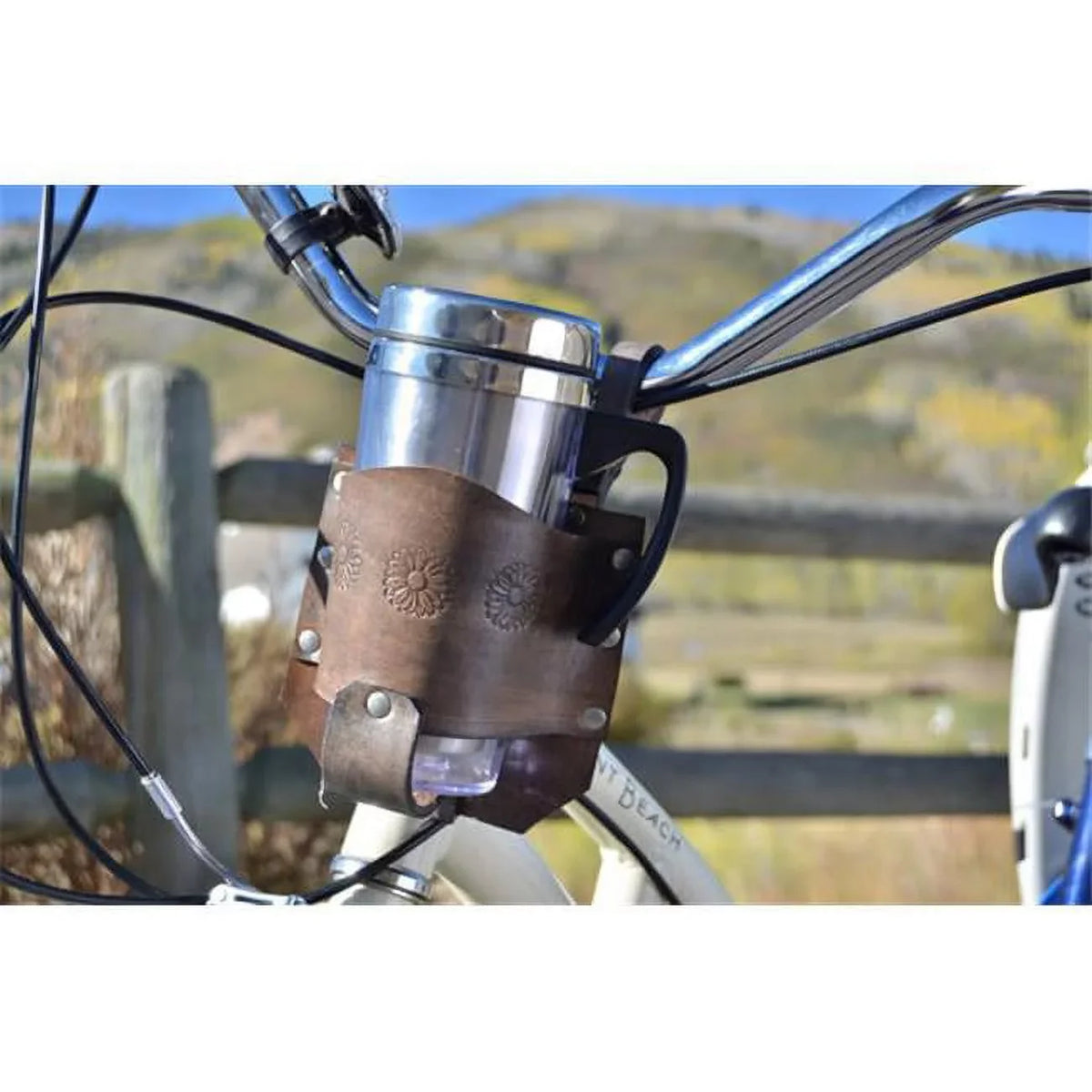 Holster Holder Cup - Brown Rocky Distressed & Flower Grey Bikes For Stamps Mountain With