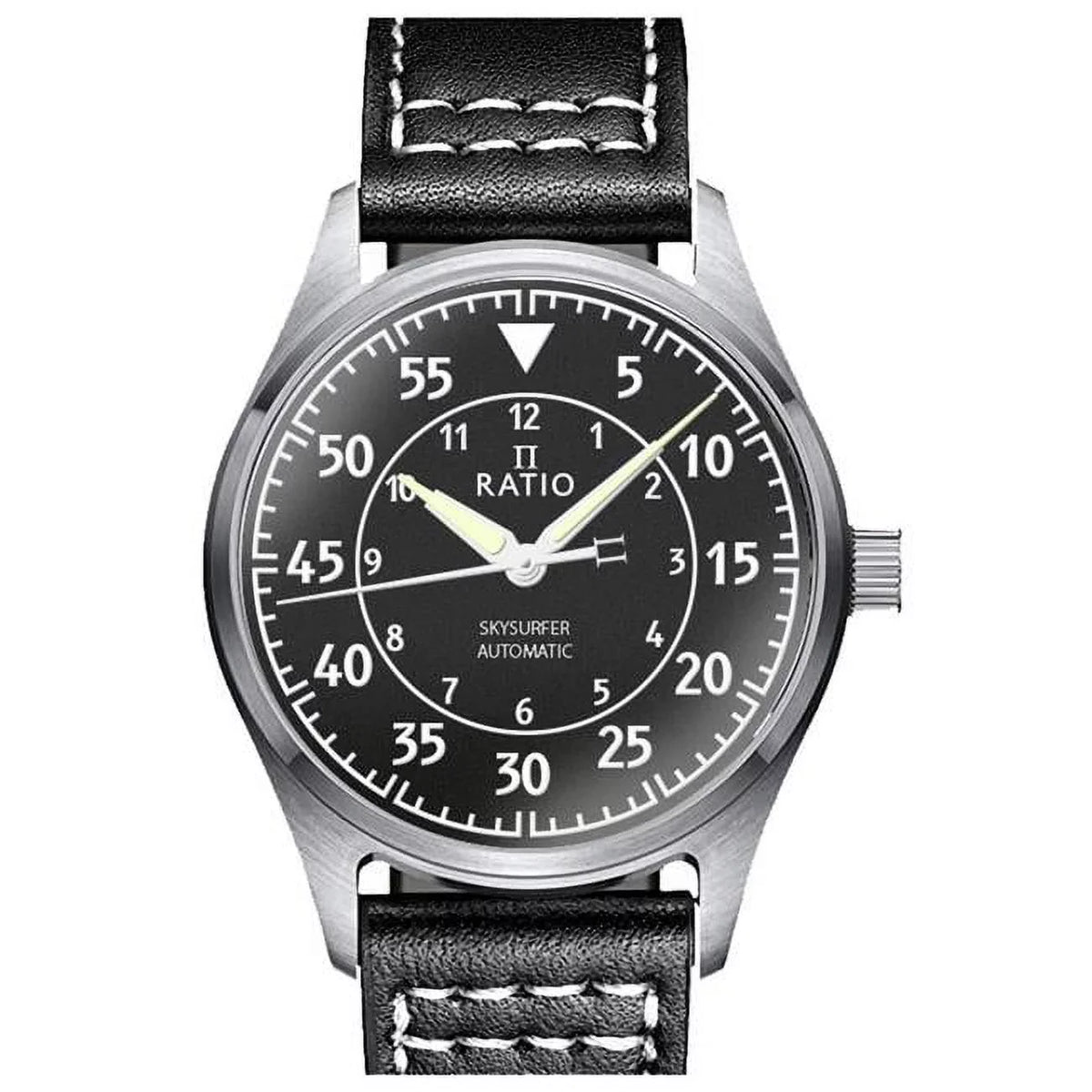 Dial Mens Skysurfer Leather Textured Pilot Automatic Blue Watch, Black 200M