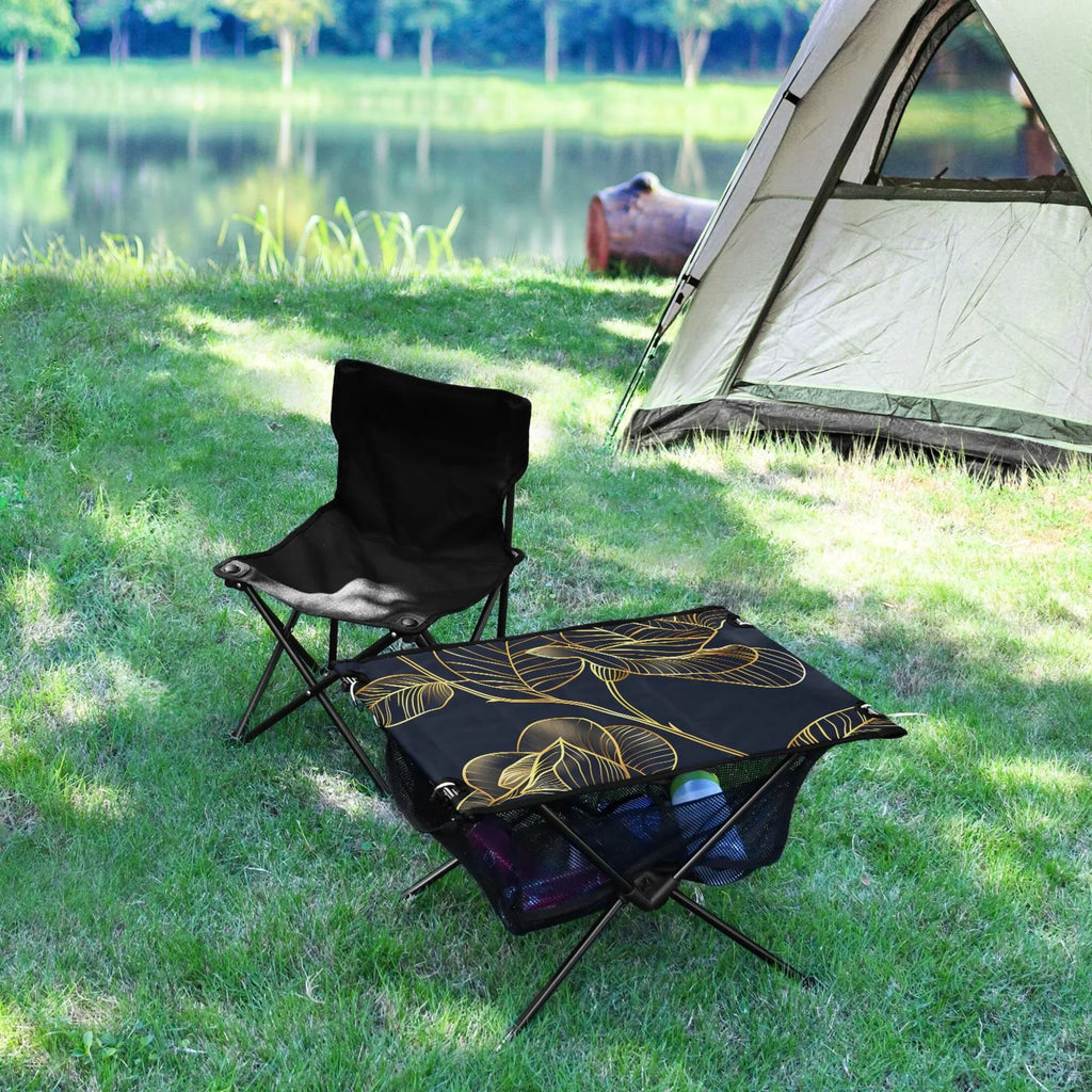 Camping Rose Outdoor with Table Golden Flower Bag Table Table Travel Storage Portable Beach BBQ Folding for Compact Picnic Fishing Luxury
