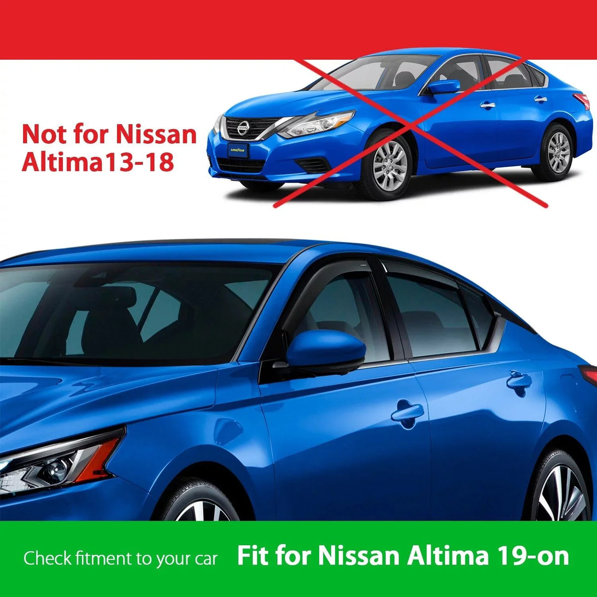 Nissan for Visors Rain Cars, Window GY007801 - Deflector, Window Shatterproof pcs Accessories, Deflectors in-Channel Goodyear Guards, 4 for Car 2019-2024, Vent Altima