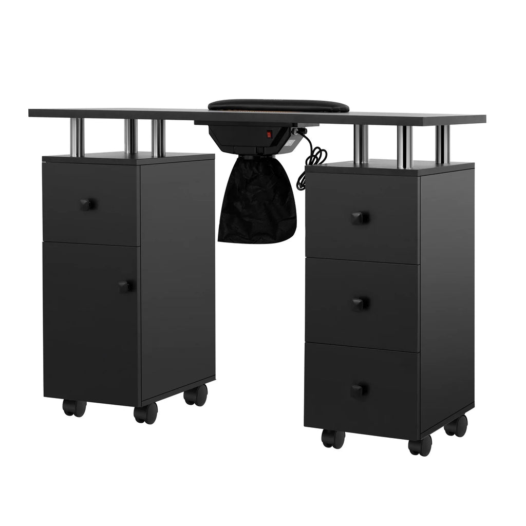 Wheels Cushion, Cabinet Resistant Technician, Rest Desk Dust Nail Acetone Table w/Lockable Nail & & Station Table - Drawers Table & Nail Manicure Collector Black for Electric Wrist LUXMARS w/