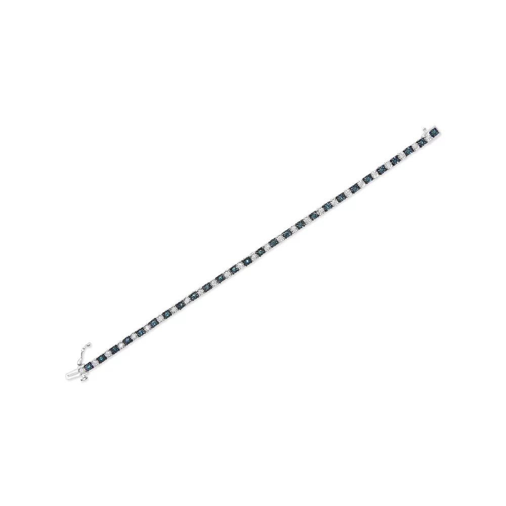 Blue of Color, 7" Sterling I3 Tennis White Womens Silver .925 1.0 Haus Cttw Bracelet with Size Brilliance Diamond Clasp - Clarity) and Diamond Round and I-J cut Alternating Inches (Blue Box Treated