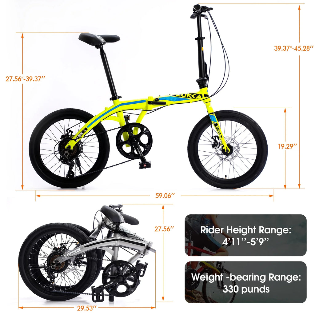 Bike, Frame, City Bike, Speed Yellow 8 Alloy Aluminium Folding 20"