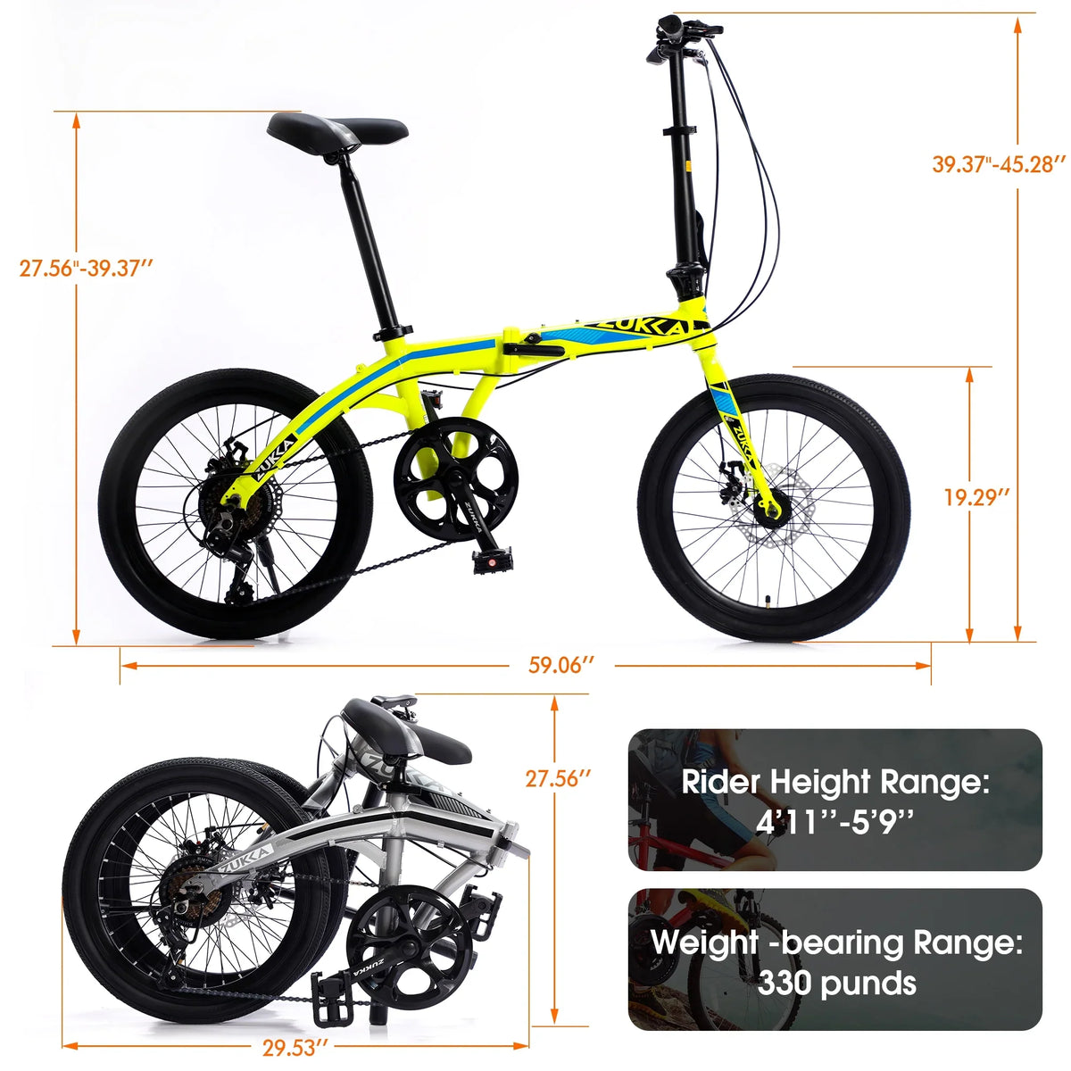 Bike, Frame, City Bike, Speed Yellow 8 Alloy Aluminium Folding 20"