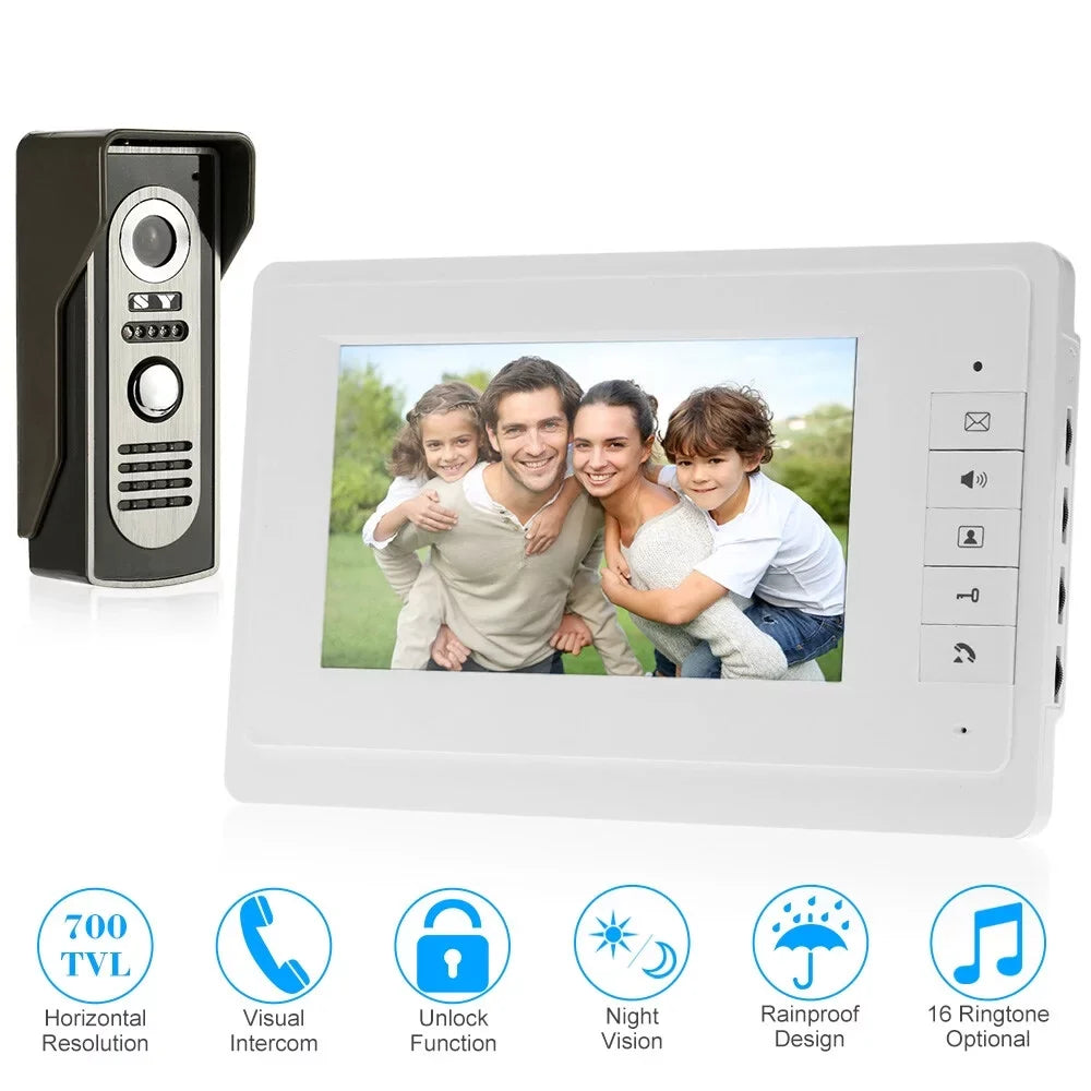 Outdoor Wired Video with Doorbell View and Door Home Night for Infrared OWSOO support Rainproof 7” Unlock System Monitor Visual Indoor Phone