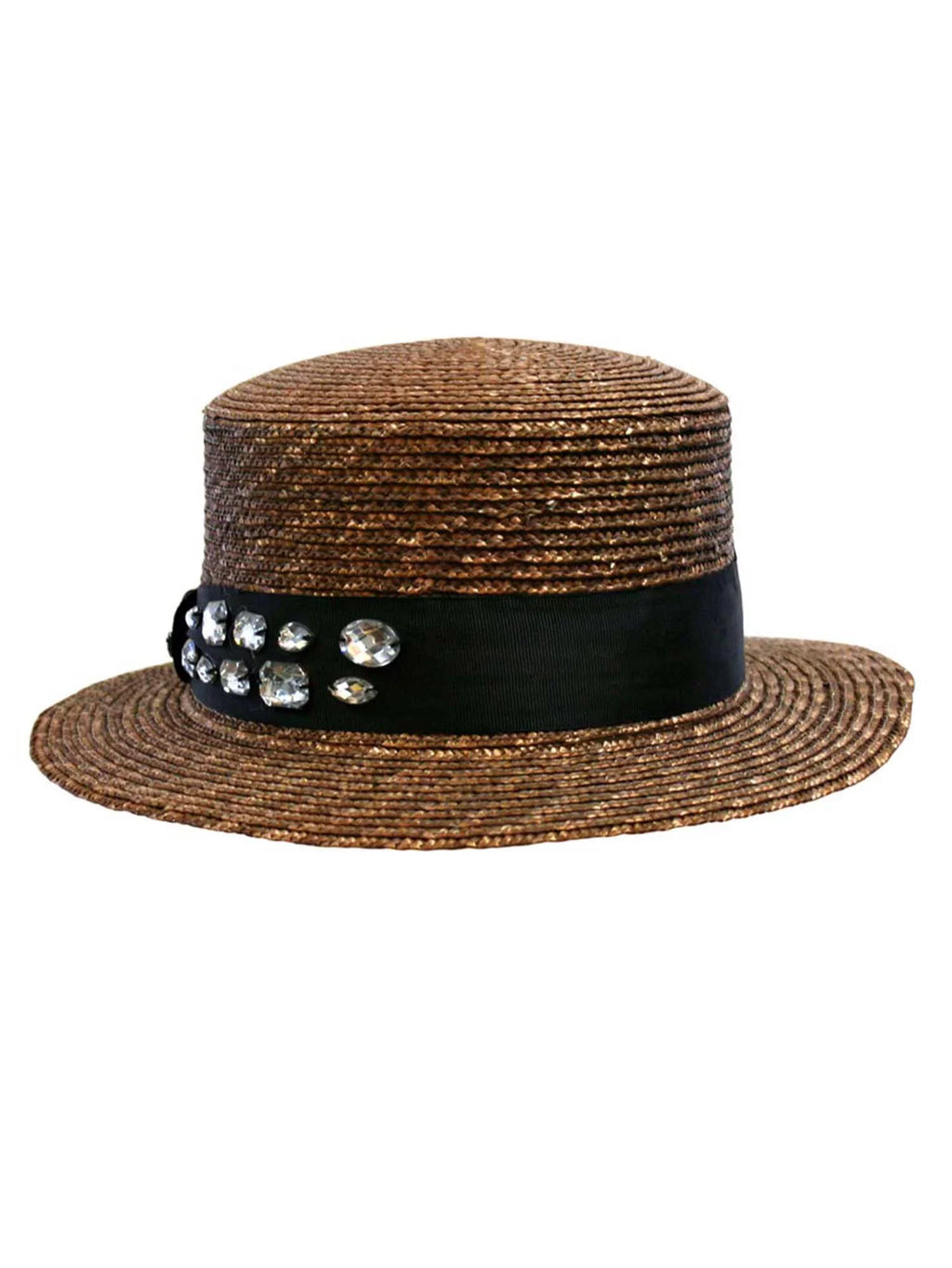 Rhinestone Hat Straw Black Brown With Sun Band