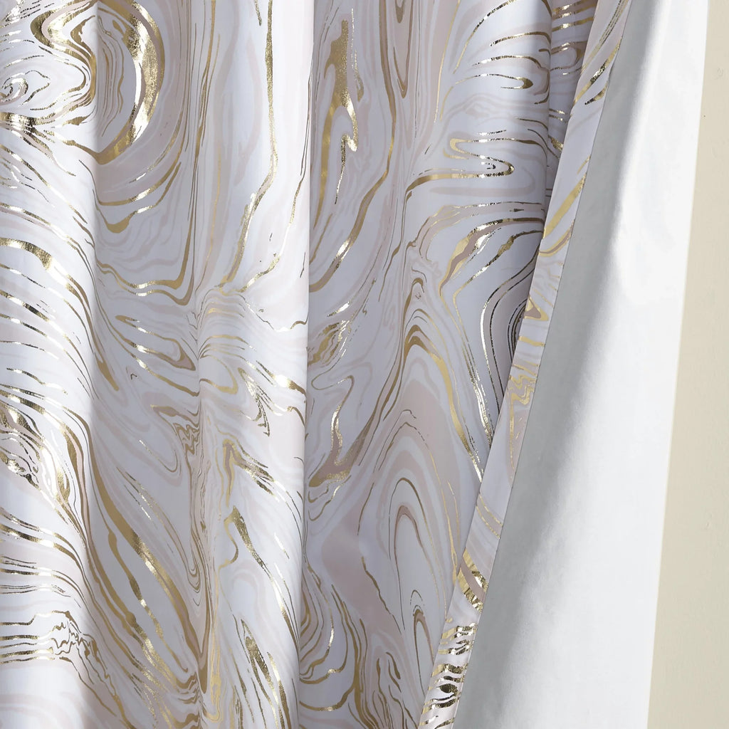Rebecca Blackout Design Top Total Intelligent Curtain, Metallic Printed Grommet Blush/Gold, Marble 50x84"