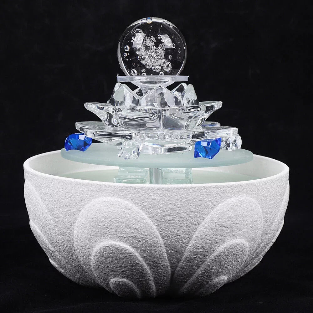 Fountain White Water Desktop Ornament Crystal Desktop Lotus Flowing Fountain, Decor Office Tabletop Teahouse Waterfall Fountain Water