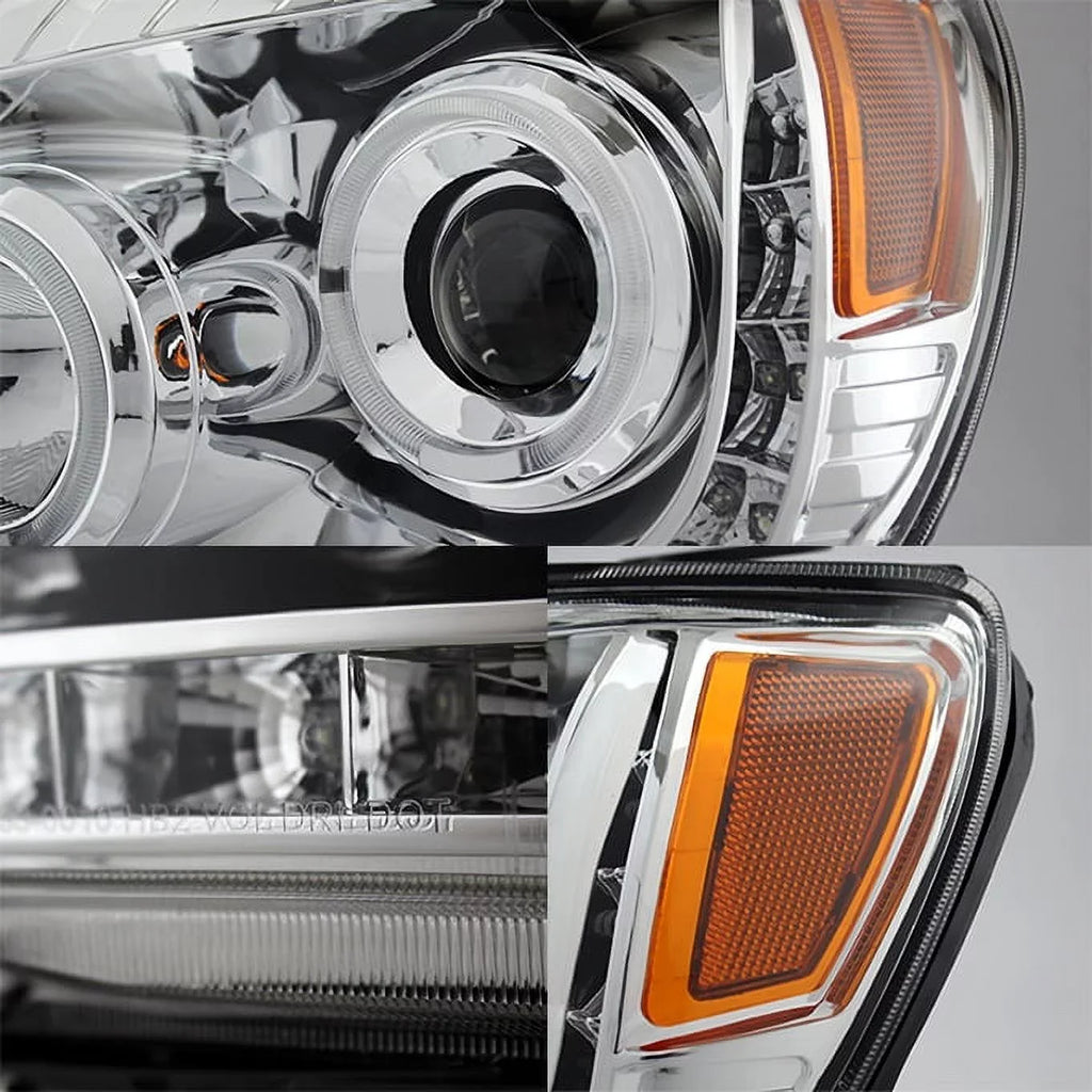 Dual Replacement Tacoma Ring Clear Projector Chrome AKKON - Daylight LED Toyota Headlights Pair Halo For DRL
