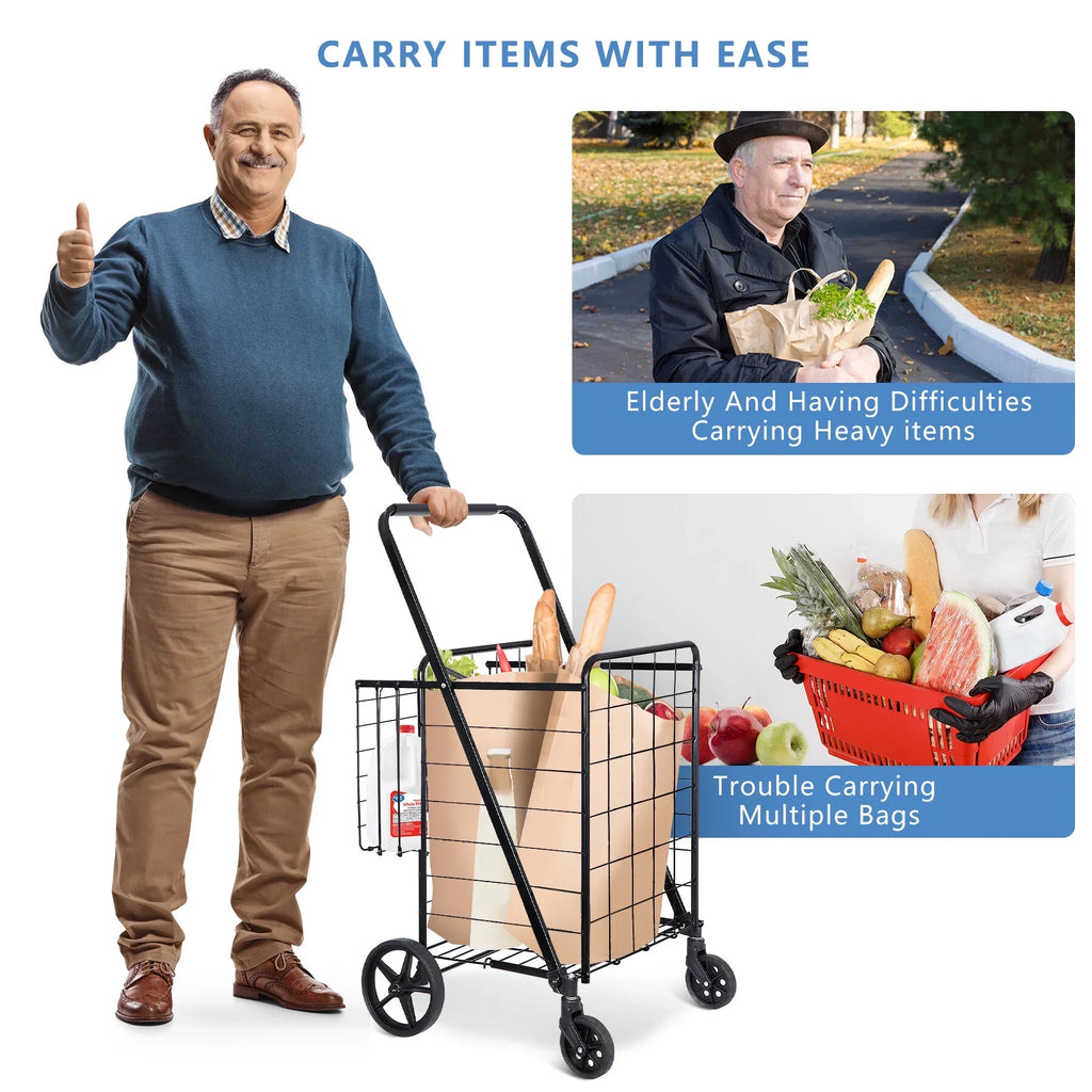 Black Utility Basket Book Grocery Wheels Laundry with ZENY Shopping Luggage Double and for Folding Cart Travel,
