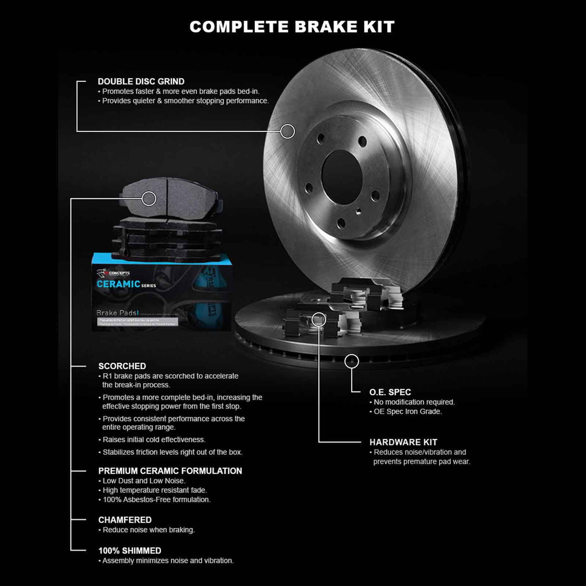 R1 Ceramic R1 Fits Concepts LX, 2015 2016 03069 Brake Line Wfwh1 With Concepts KIA FORTE FORTE Rotor KIA Series select: E