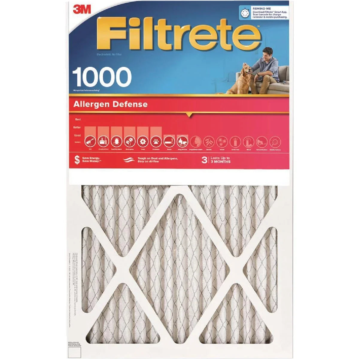 1 In. Filter PK, x In. In. Filtrete Allergen 1 1000/1085 x MPR 20 Defense Furnace 20