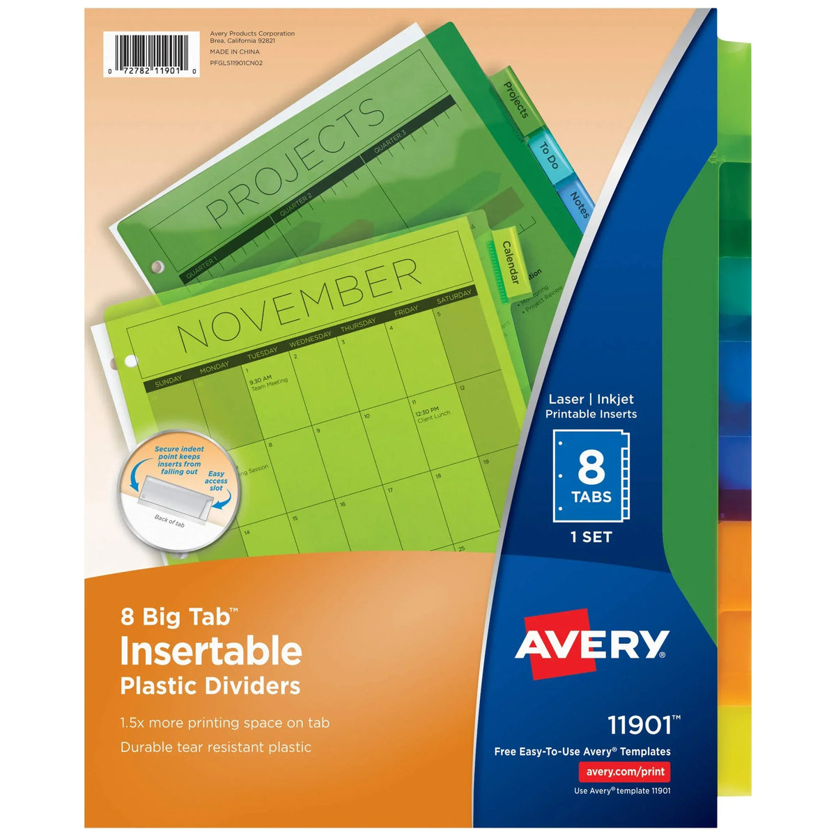 Plastic of Big Tab 8 Multicolor Avery Insertable 24 Tabs, Sets Case 11901 Pack Dividers,