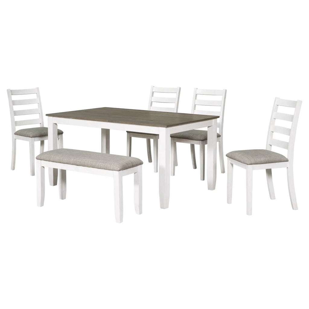 Bench, Set Room Rustic Dining Chairs With Whitewash 4 + CoSoTower Brown Style A 6-Piece Upholstered Table &