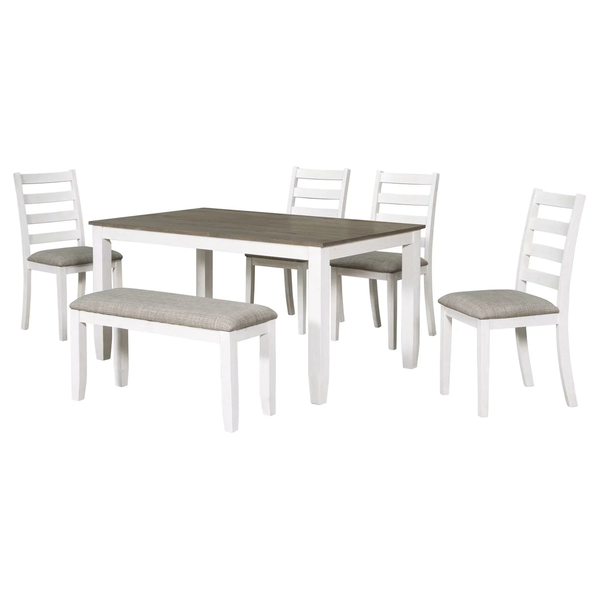Bench, Set Room Rustic Dining Chairs With Whitewash 4 + CoSoTower Brown Style A 6-Piece Upholstered Table &