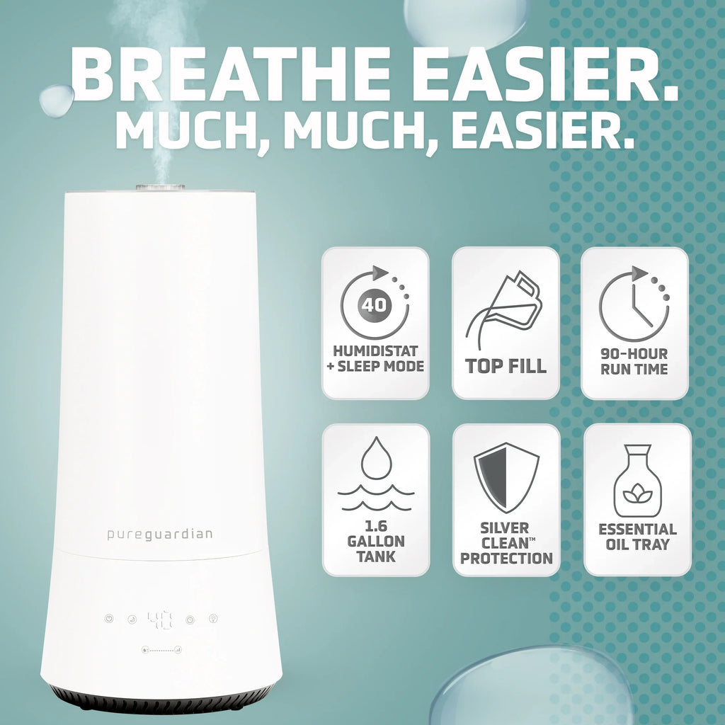 Humidistat, 90-Hour 420 Cool H997W with Sq. Humidifier PureGuardian 1.6 Ultrasonic Mist ft. Gallon