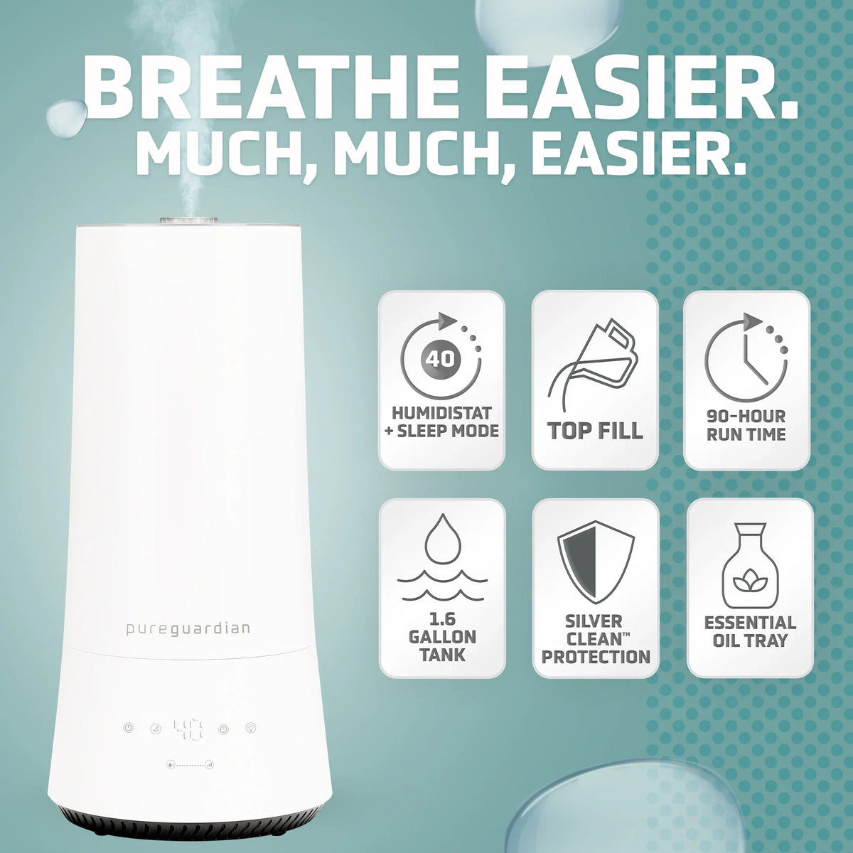 Humidistat, 90-Hour 420 Cool H997W with Sq. Humidifier PureGuardian 1.6 Ultrasonic Mist ft. Gallon