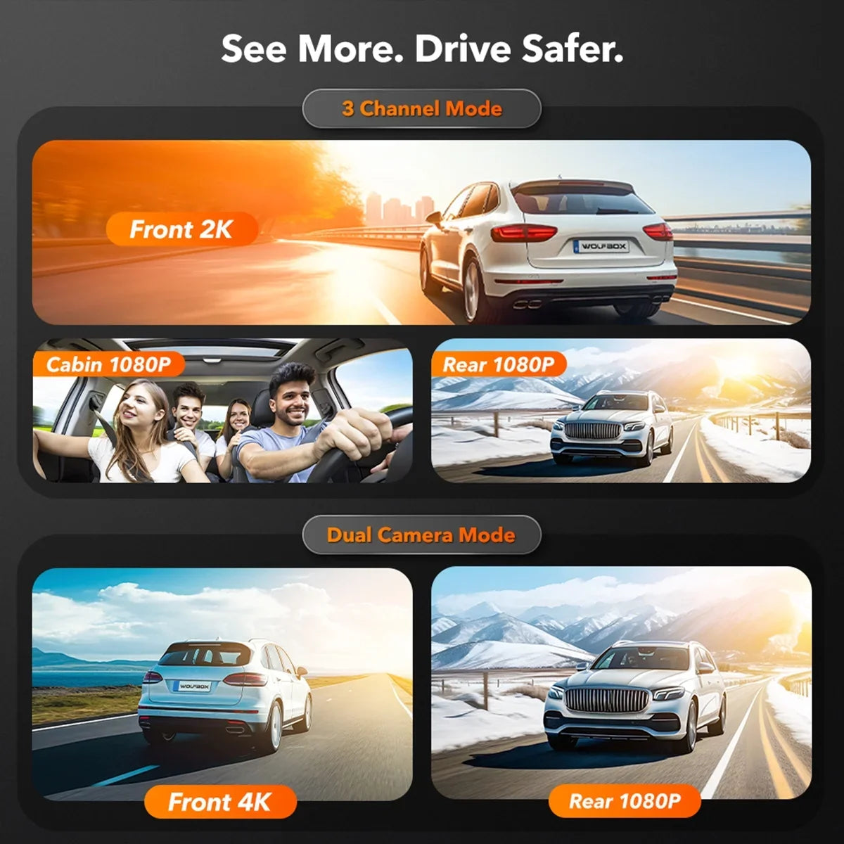 Camera Channel, Car 3 Loop Recording, Mirror with GPS&64GB Detection, Touch Parking Card, Night Car Cam Screen Camera Backup Vision, Triple with Motion Dash 2K Monitor,Vehicle WOLFBOX
