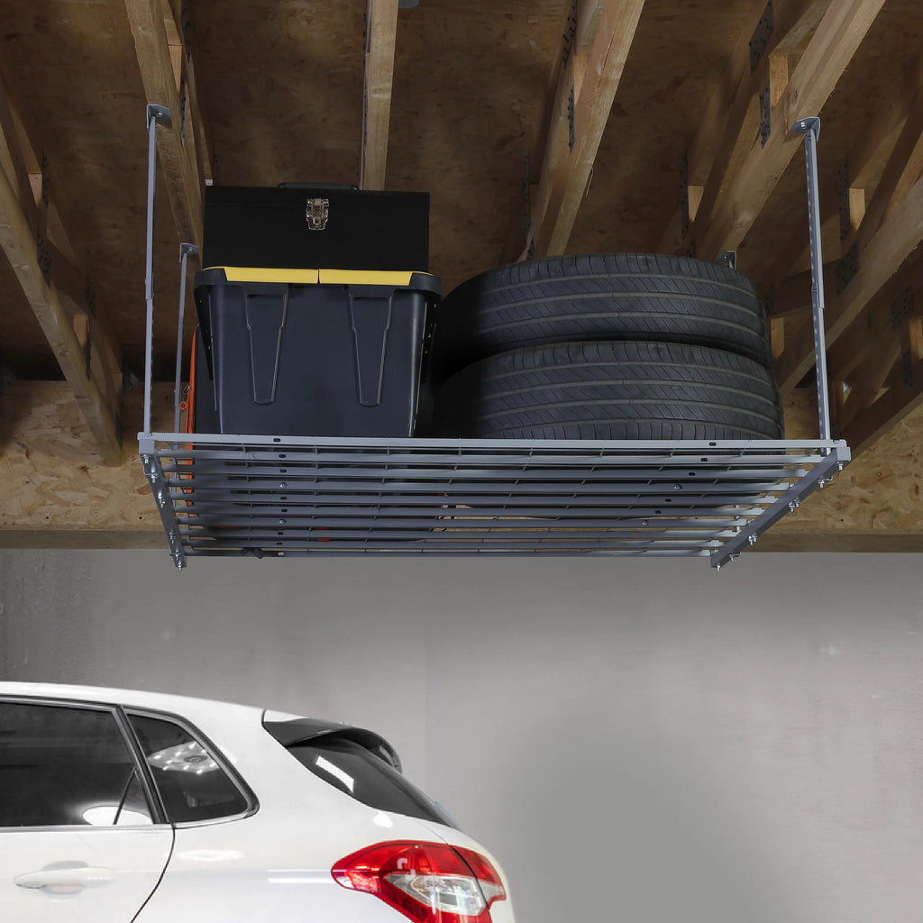 42"W 24' Overhead 28"H, 48"L WORKPRO Garage x Rack, x Silver, Ceiling
