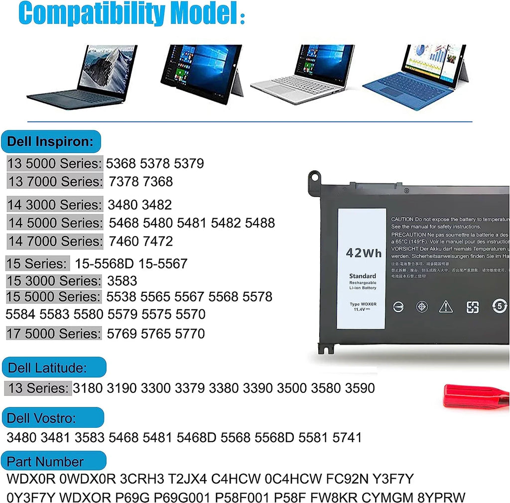 P58F 13MF 5741 15MF INS14/INS15 3481 Ins15-5567-D1525A INS Vostro 14MF 13MF-D1508TA 5481 Battery Series 5468D 14MF T2JX4 Pro-D1525TS 5581 for WDX0R Dell 5568 5468 3480 5568D Ins14-7460-D1605G 3583