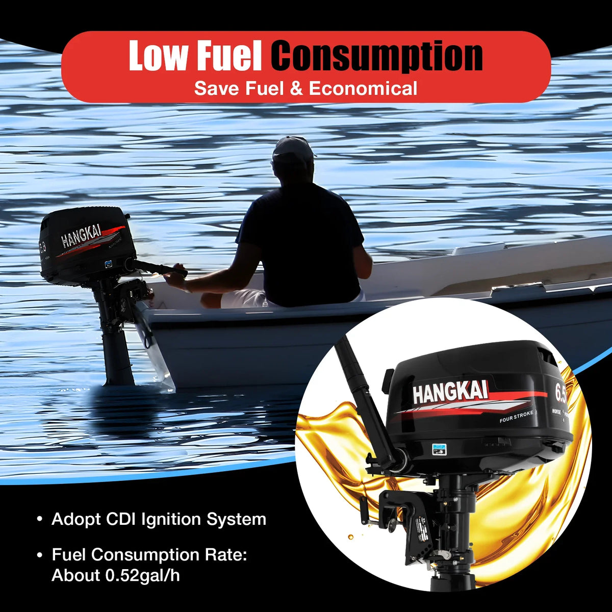 Cylinder Ignition Max Motor Cooling System Water Single 6.5HP 6000r/min 123CC with Duty & Outboard Boat Anqidi Engine Stroke 4 CDI Control Tiller Heavy