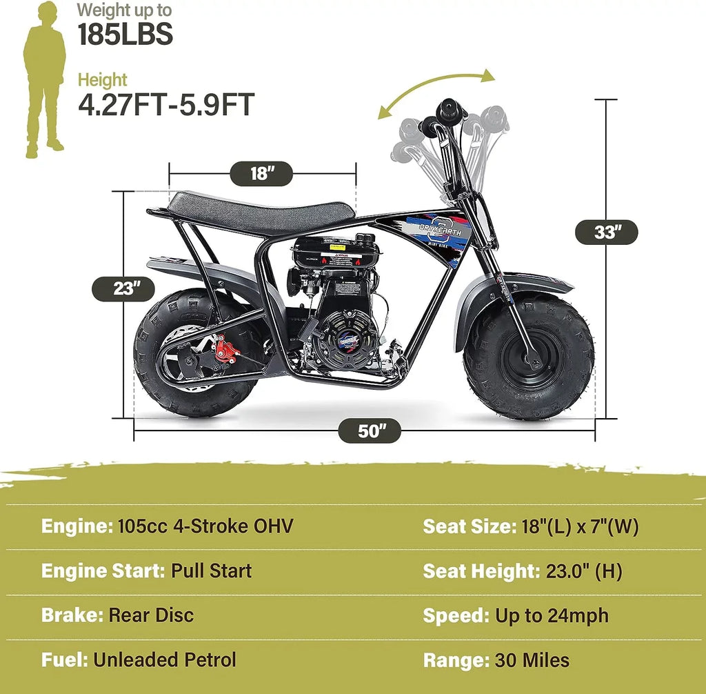 Motorcycle Bike,105CC Racing on Ride for Toys, Dirt 8-14, Bike Powered 4-Stroke Kids Mini Gas