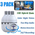 Hybrid SC11 10X E27 Connector PTZ Toguard Bulb Outdoor Dual Lens Light Zoom Surveillance Camera Camera Wireless 3 Pack Security Dome