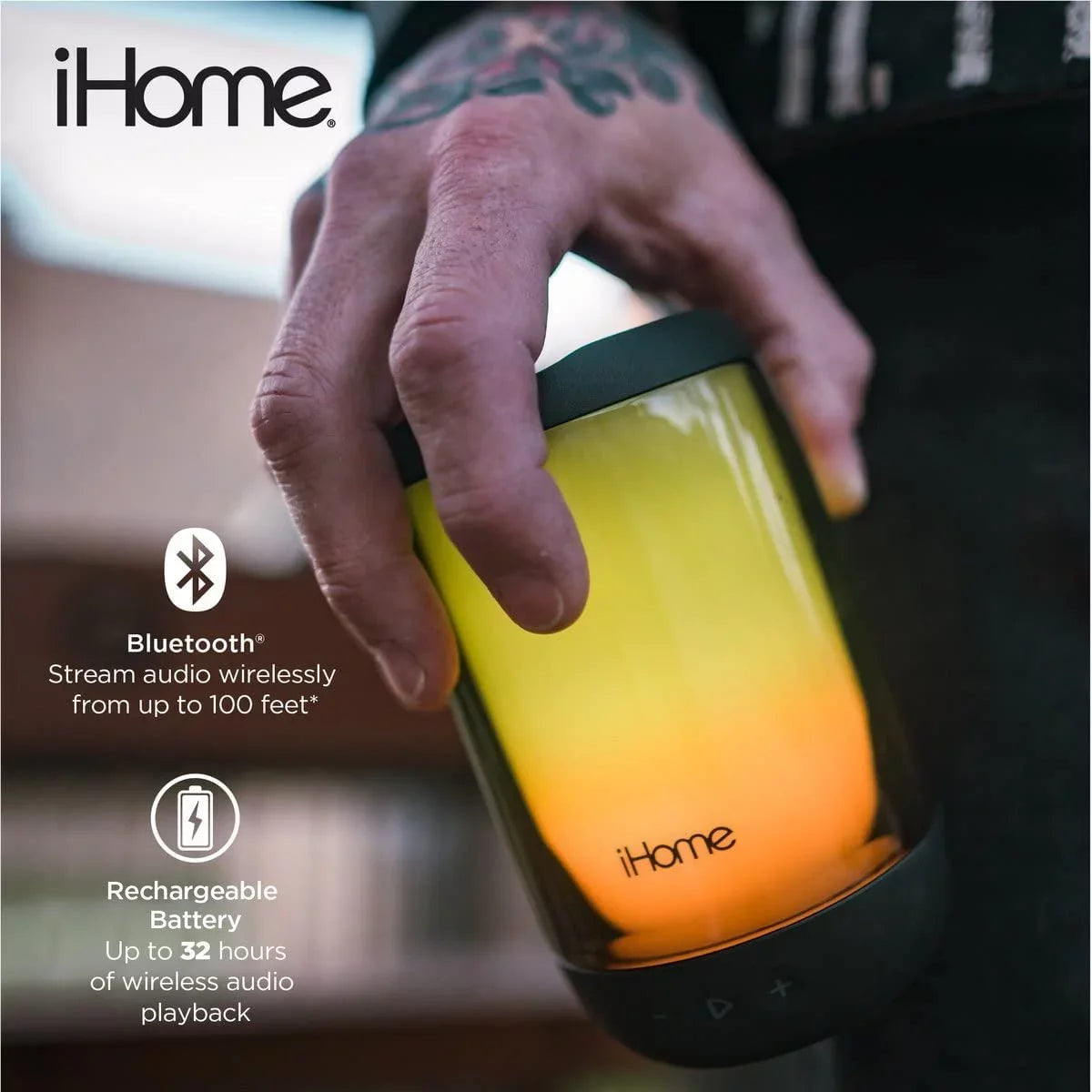 Waterproof iHome Speaker Bluetooth Speaker Lights, Portable Color-Changing with