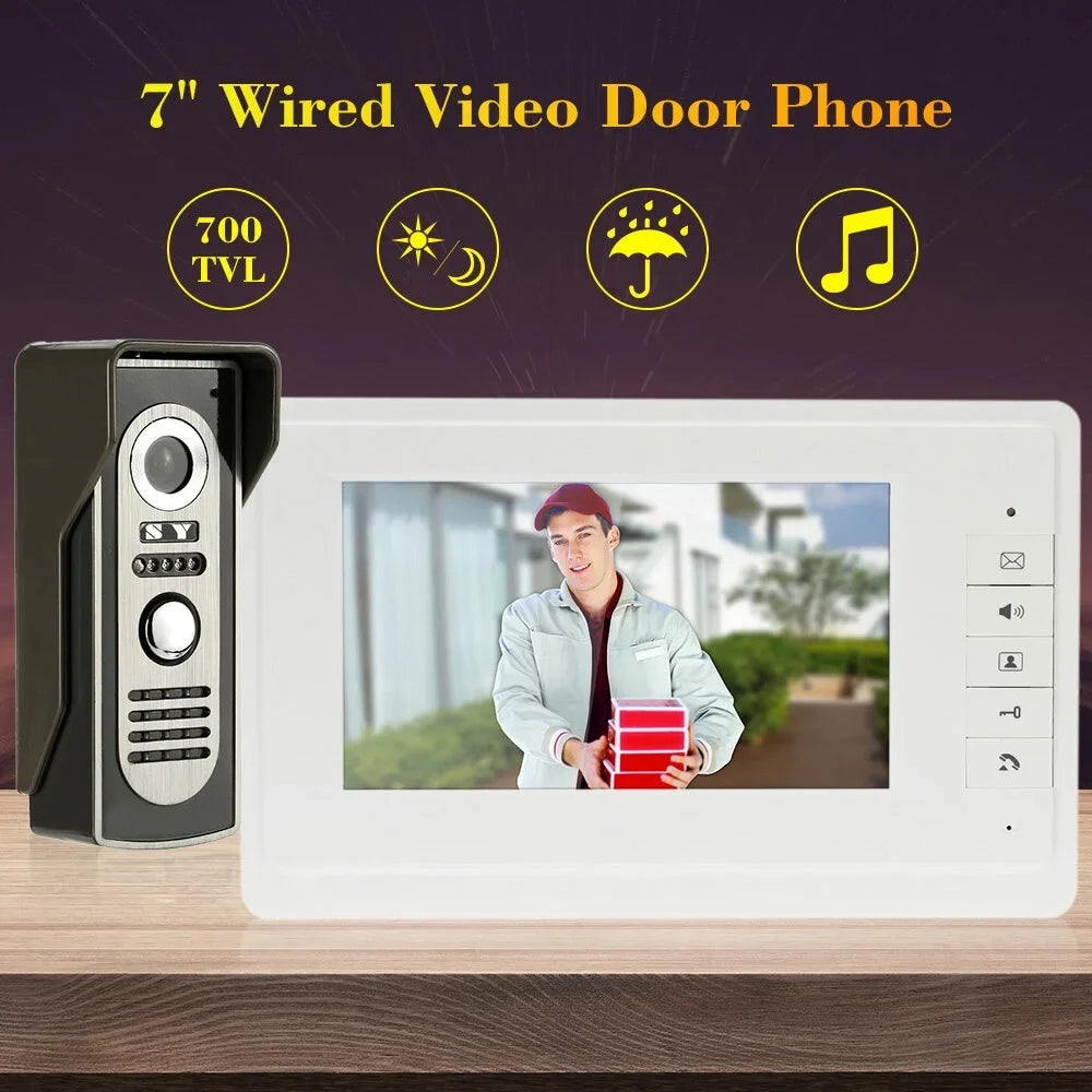 Outdoor Wired Video with Doorbell View and Door Home Night for Infrared OWSOO support Rainproof 7” Unlock System Monitor Visual Indoor Phone