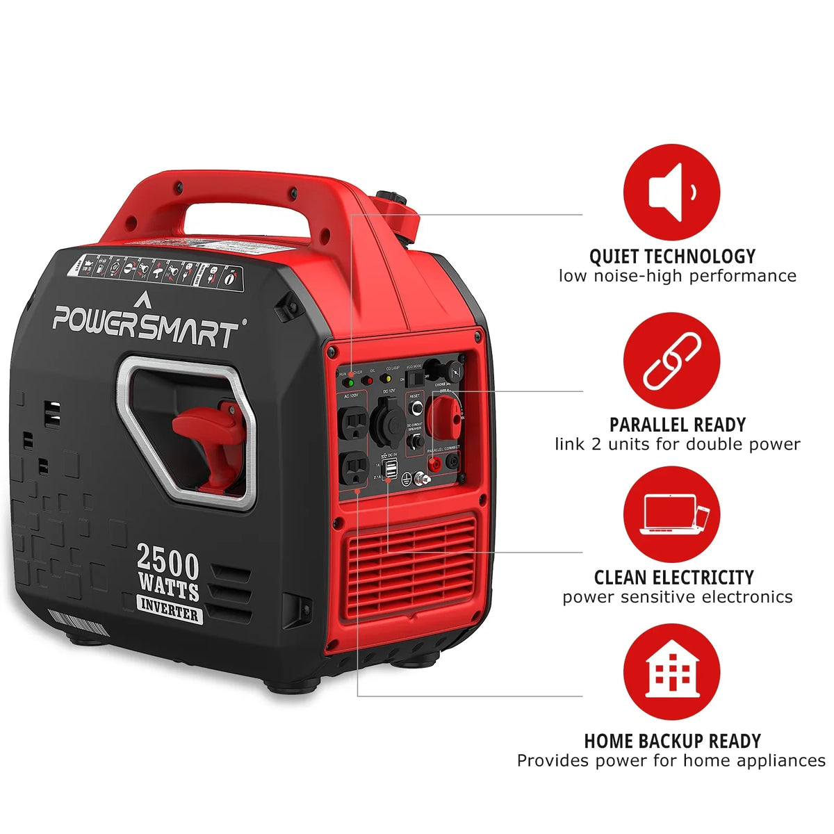 PowerSmart for Camping Gas 2500W Shutdown, Lightweight Inverter Oil Generator，Super Quiet，Low Portable Ultra