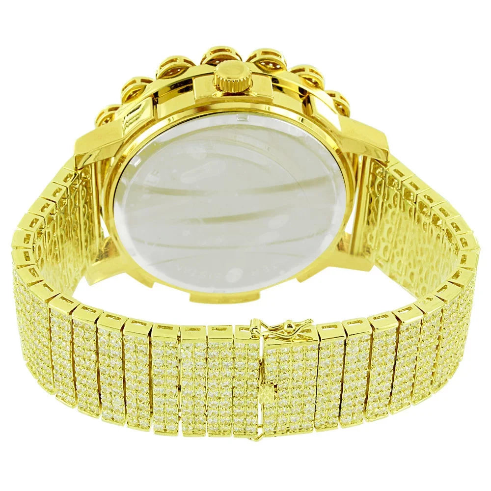 Flower Watch Canary Gold Rodeo Stainless Genuine Diamond Jo Solid Custom Out Tone Bezel Iced Back Steel Dial Jojino Pave