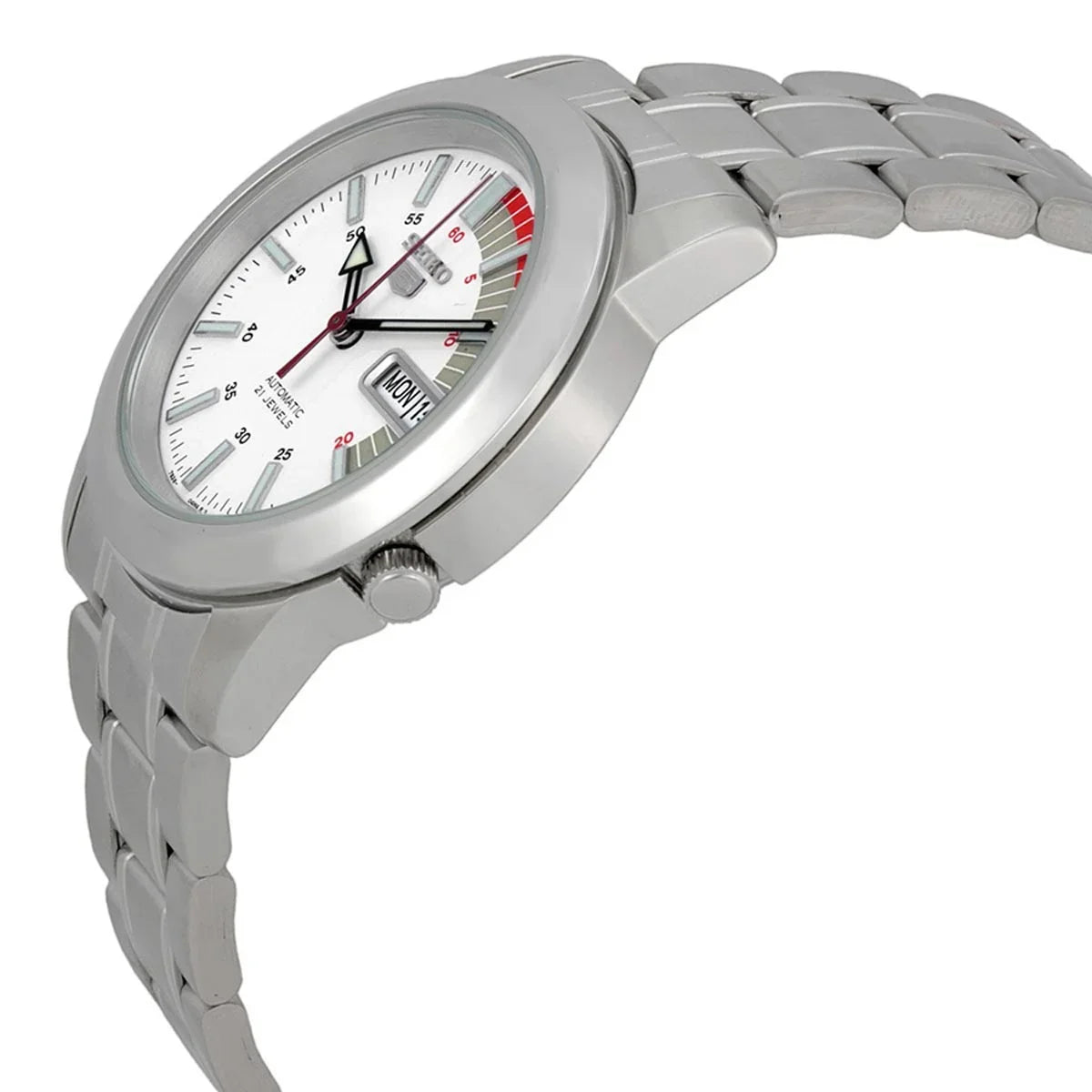 Stainless Seiko White Day Automatic Date 30M Men's Steel SNKK25 Dial Watch