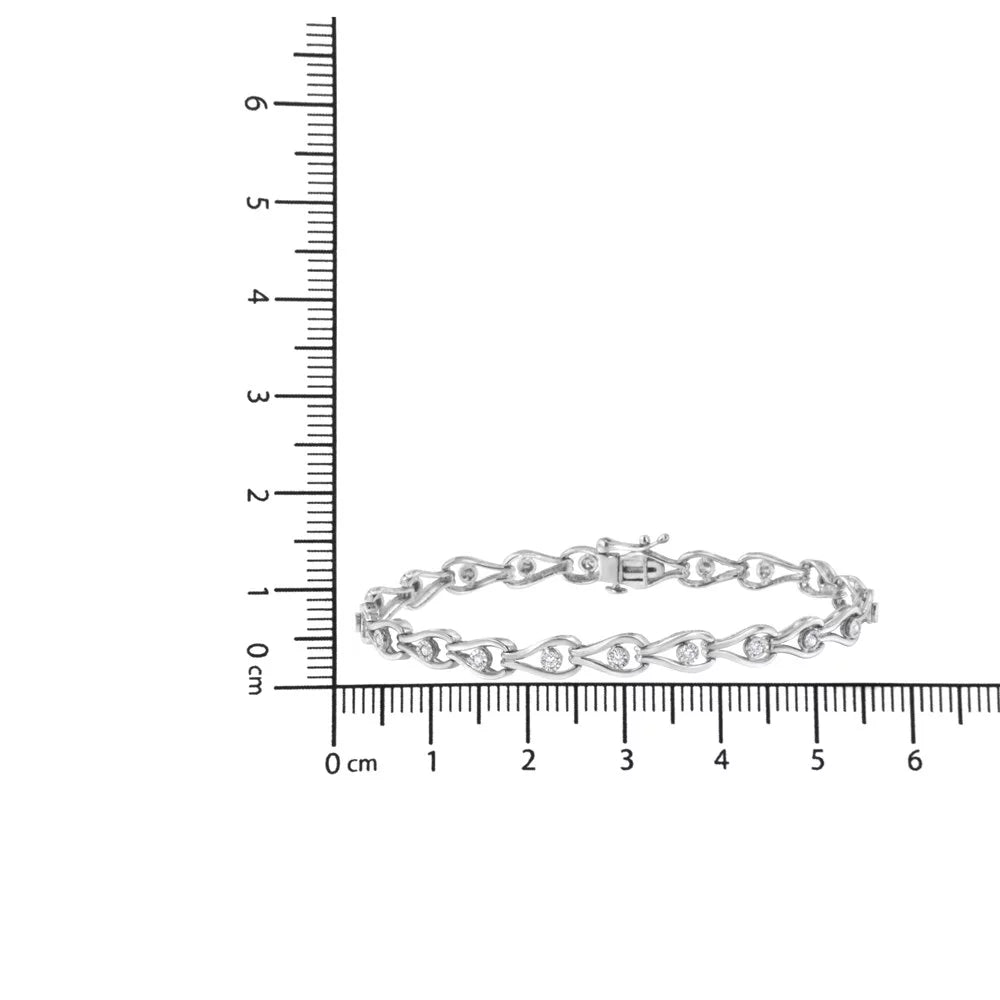 (I-J Bezel Bracelet - Pear Miracle-Set and 1/10 7.25" .925 Sterling Link Diamond Color, I3 Cttw Silver Clarity)
