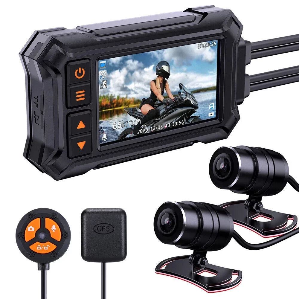 Night GPS Dash Rear 1080P Waterproof Front Vision Camera 3" A12 Motorcycle WIFI
