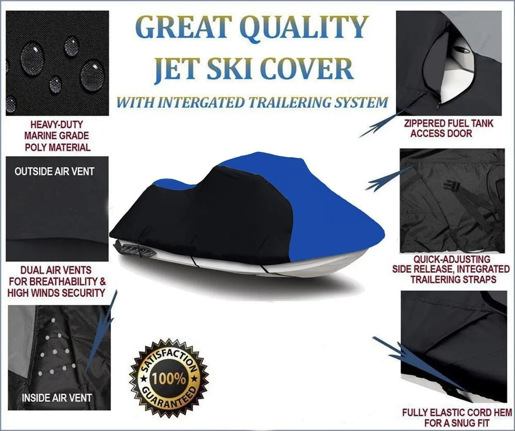 Ski / Jet Watercraft Cover TOP OF 2000 HEAVY-DUTY, Compatible 1200 Cover THE 1-2 for 2001 LINE BLUE BLACK Pro Boat Polaris Covers Seater