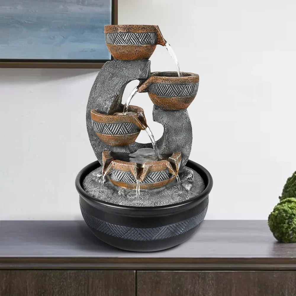 Fountain Office 3-tier Willwolfer Tabletop Water Fengshui Waterfall Desk Decor Zen Indoor