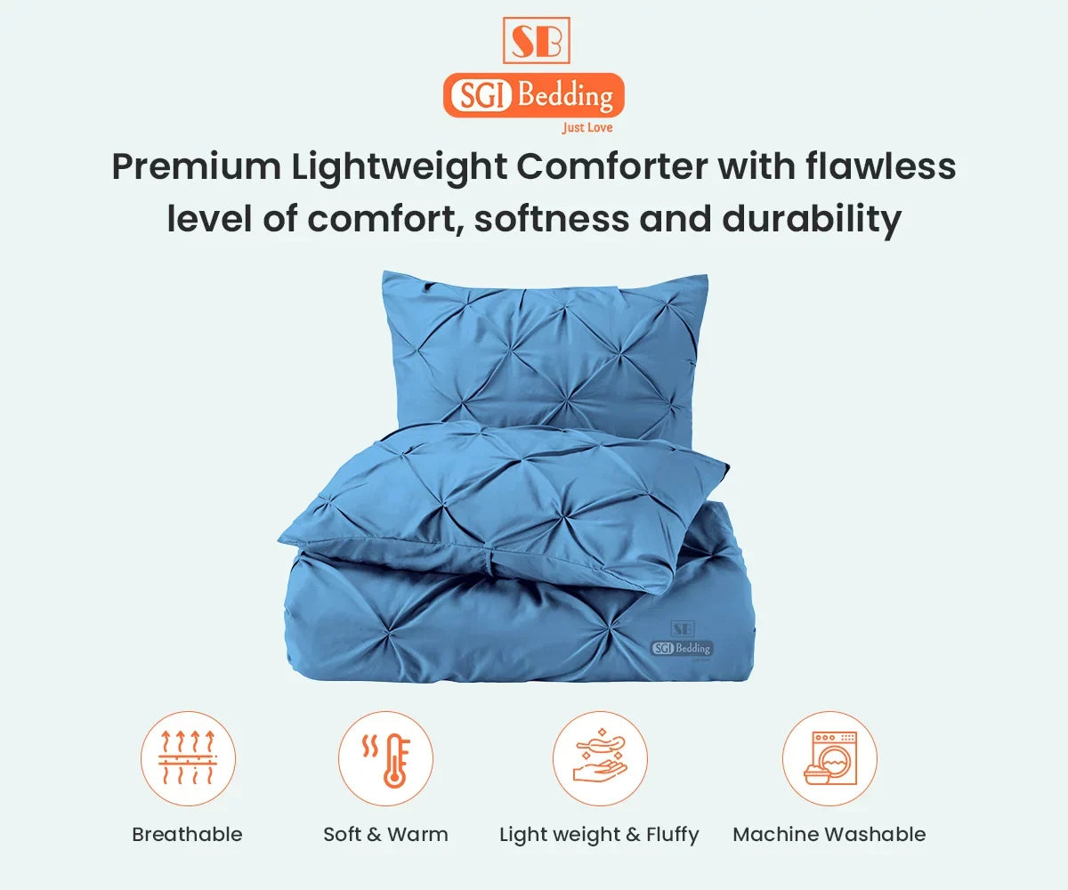Microfiber Plush 1000 Fluffy King Siliconized Shell Mediterranean Fill Comforter Insert & With GSM Premium Egyptian Blue Soft Piping 300 Pinch Pillowcases Matching Super Cotton Duvet Count with Thread