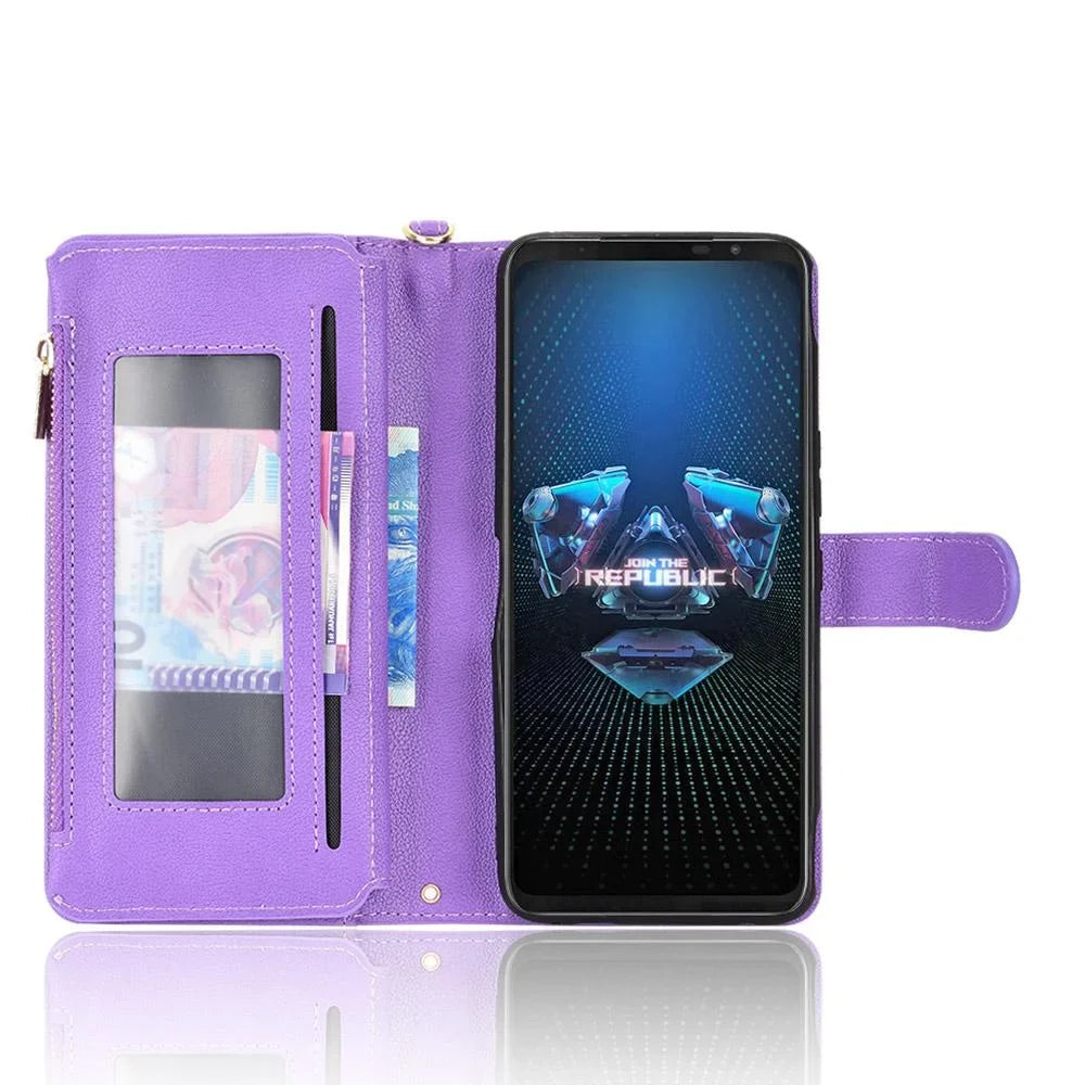 Wallet Cover ROG Card Flip Zipper for Holder Case PU Phone 5 Asus Leather Magnetic Leather