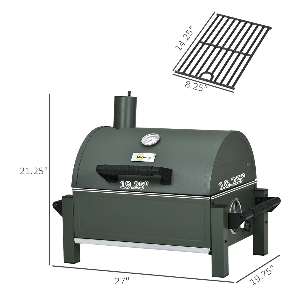 Tabletop Barbecue, Outsunny Grill with Charcoal Lid, Small Green BBQ