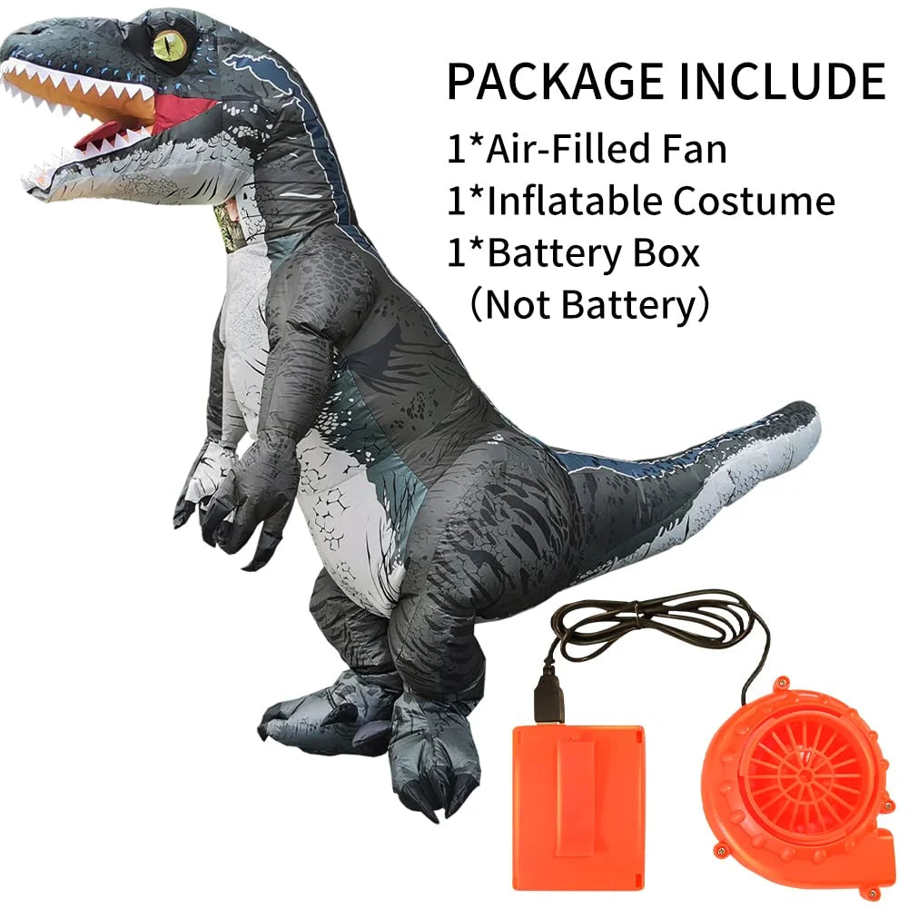 Costume DomKom Women Grey Dinosaur Body Men Inflatable Adult Costume Blow Velociraptor T-rex Raptor Halloween Up Costume Full