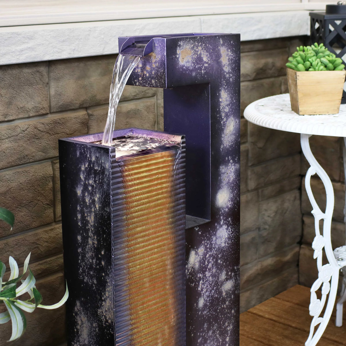LED Metal Cascading Sunnydaze Outdoor Fountain - Tower with 32" Lights