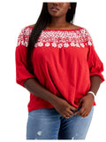 3X Size Hilfiger The Women's Red Top Shoulder Off Tommy Embroidered