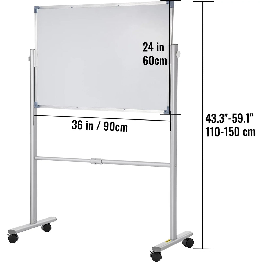 24" with 360 Home BENTISM Wheels Office Aluminum Adjustable w/ x Reversible Lockable Double Height Stand Dry Mobile Frame and Swivel Magnetic for Erase School Rolling 36" Sided Board Whiteboard