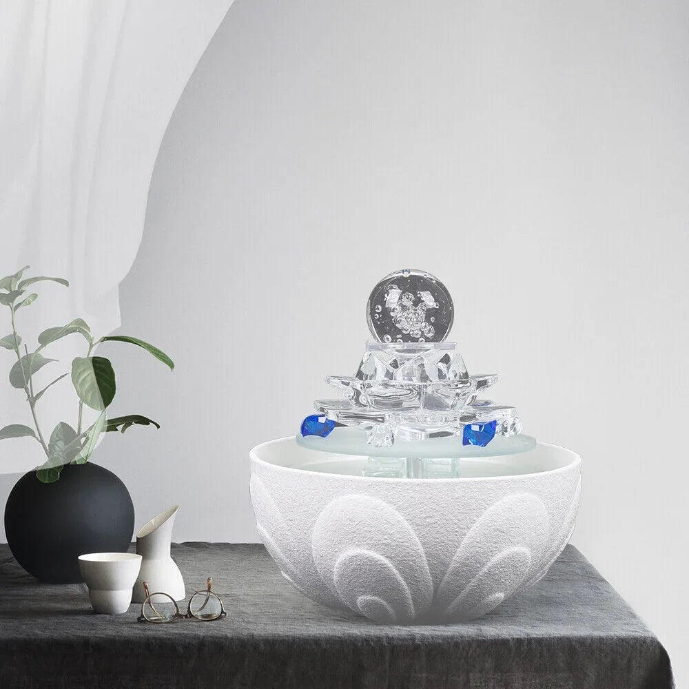 Fountain White Water Desktop Ornament Crystal Desktop Lotus Flowing Fountain, Decor Office Tabletop Teahouse Waterfall Fountain Water