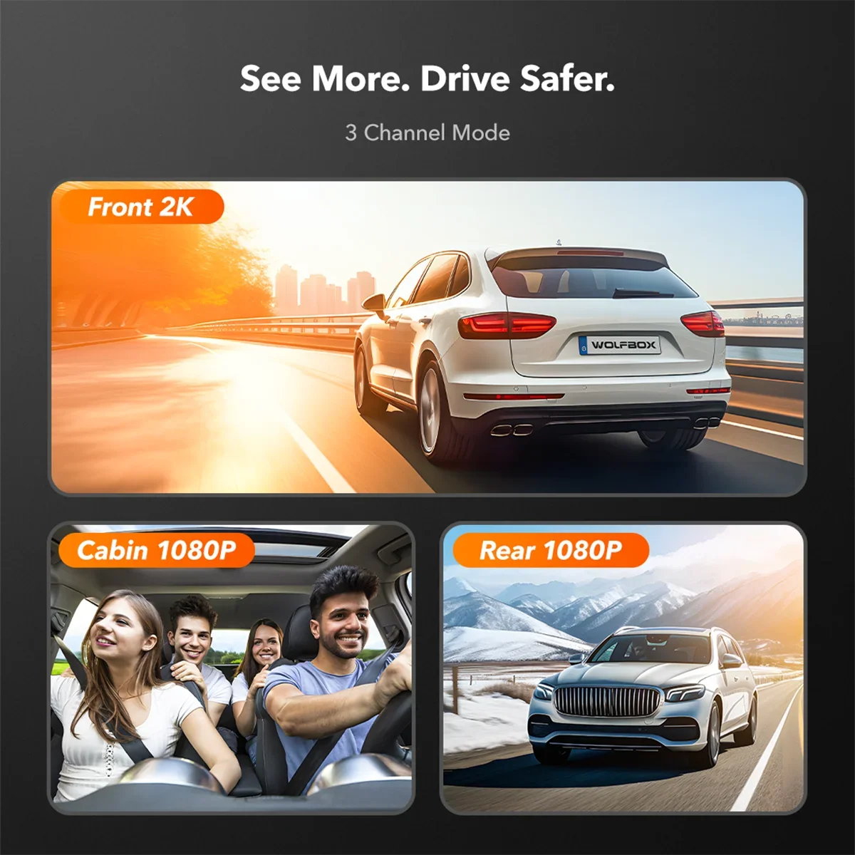 Camera Channel, Car 3 Loop Recording, Mirror with GPS&64GB Detection, Touch Parking Card, Night Car Cam Screen Camera Backup Vision, Triple with Motion Dash 2K Monitor,Vehicle WOLFBOX