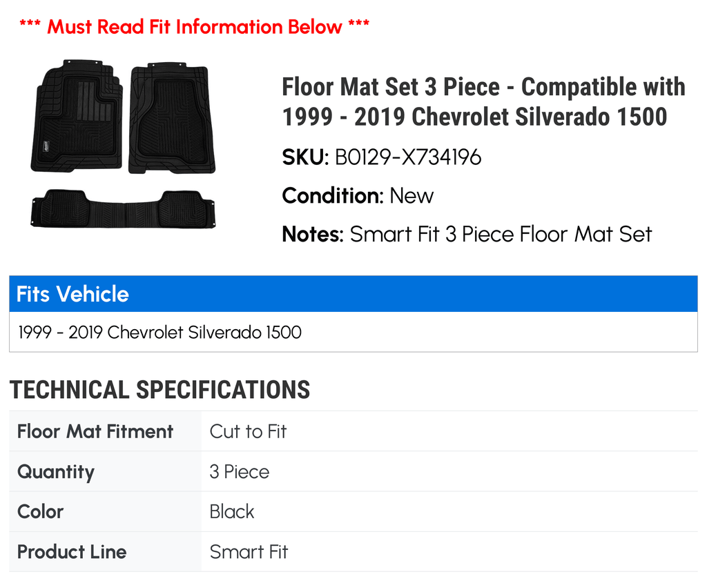 Chevy 2015 HD 2011 with - Set 2006 2008 Compatible 2018 2014 Mat Floor 2009 2010 2013 - 2019 2005 2002 2012 2016 2001 2500 2004 2007 3 Silverado Piece 2017 2003