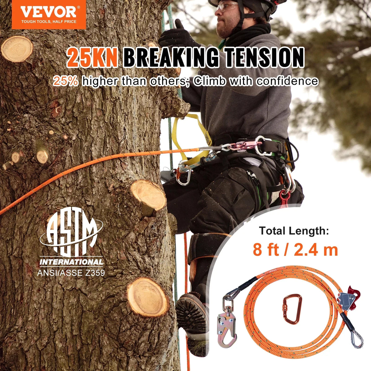 Climbers Core flipline, Carabiner 1/2" 8' Alloy Flipline, and Hook, Aluminum Climbing Snap Steel Alloy Extra Line with Arborist, Arborist Lanyard, x Tool Tree for Flip BENTISM Steel for Tree