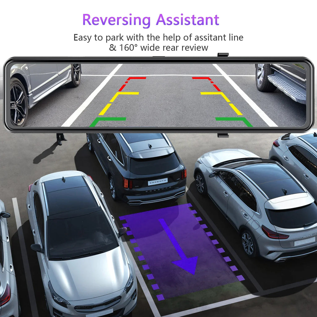 Parking Cam, GPS TOGUARD Rear Assist, Parking Touch 4K+1080P Mirror View 12" and Monitoring, Front Screen Camera, Rear Dash