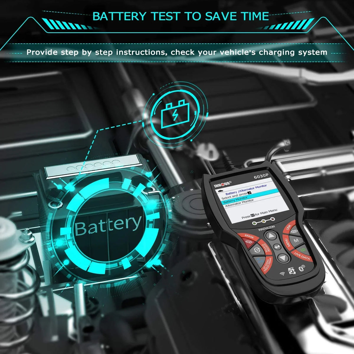 INNOVA Full Diagnostic Turn Scanner Modes Battery OBD Tool Analyzer Scan Check ABS off Reader MIL OBDII Test Automotive Automotive 12V Engine Code Scanner 6030P Scanner OBD2 EOBD for Alternator Car
